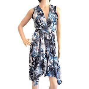 Simply Vera Vera Wang Dress Size XS Floral Sleeveless Blue Gray Faux Wrap V Neck